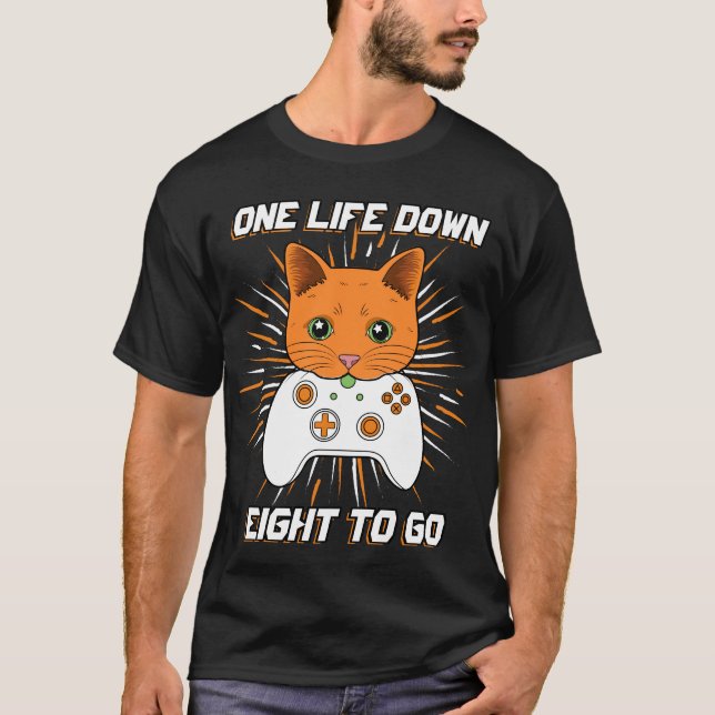 Camiseta Um jogador de controladora de gatos de desenho lar (Frente)