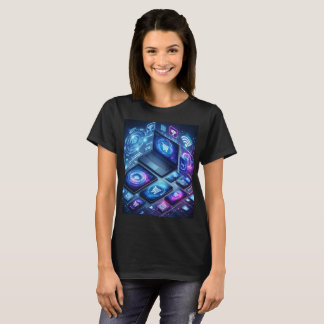 Camiseta um laptop com tela que diz internet