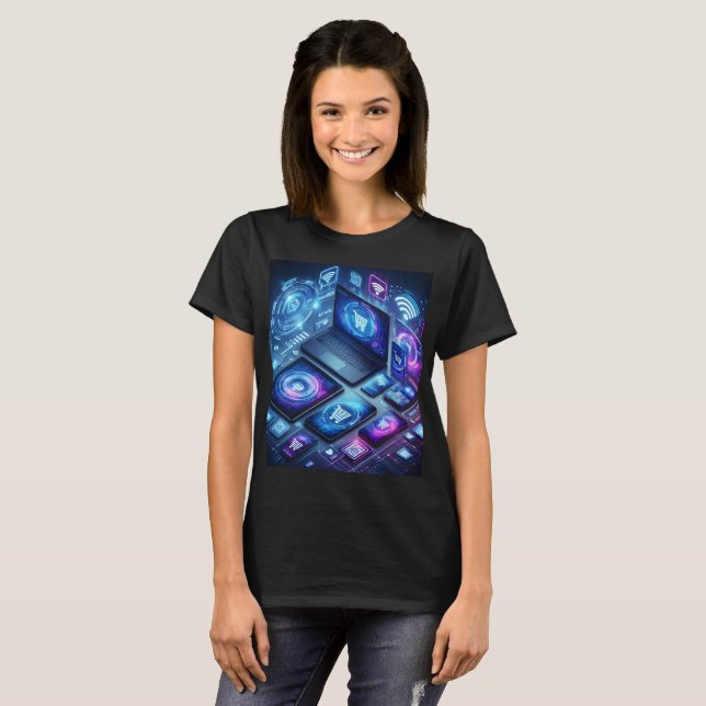 Camiseta um laptop com tela que diz internet (Frente Completa)