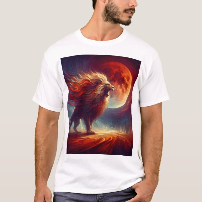 Camiseta Um Leão Majestoso debaixo da Lua do SANGUE. (Frente)