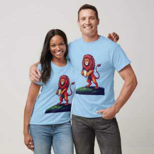 Camiseta Um Leão Vermelho Ousado Rampante Ergue-se