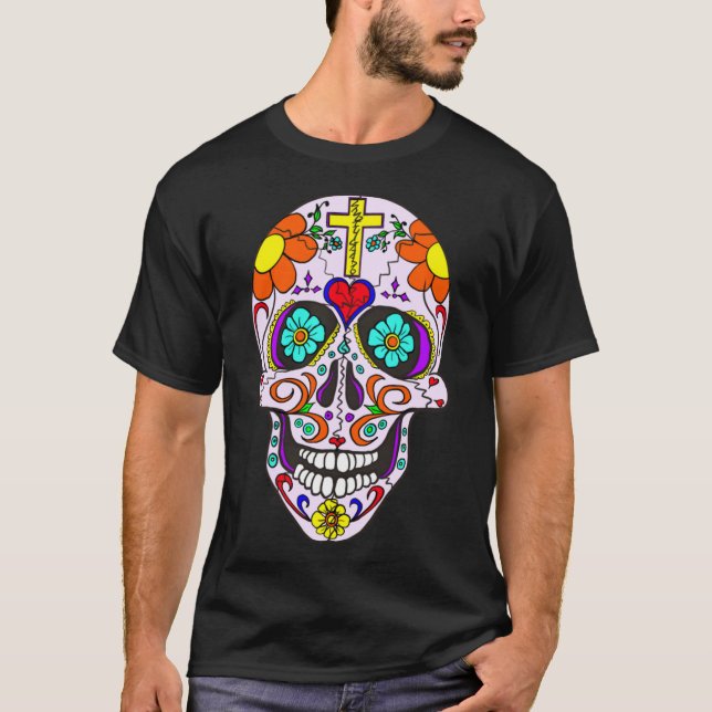 Camiseta Um legal CÉLULO AÇÚCAR Dia de Muertos dos Mortos (Frente)