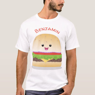 Camiseta Um lindo desenho animado de hambúrguer de kawaii 