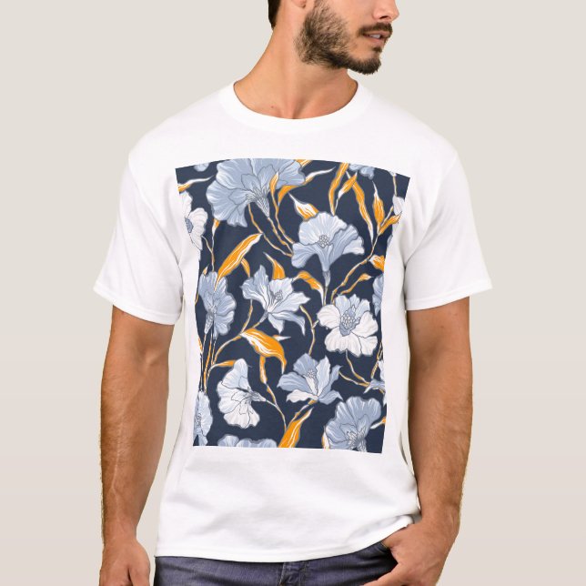 Camiseta Um lindo padrão de colheita floral. (Frente)