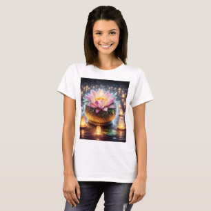 Camiseta um lírio de água está rodeado por velas flutuantes