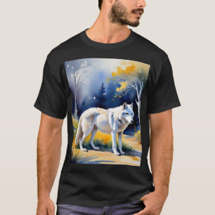 Camiseta Um lobo numa pintura de aquarela florestal