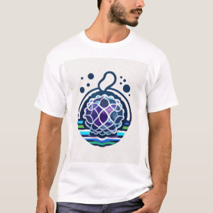 Camiseta um logotipo detalhado com uma me estilizada e colo