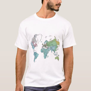 Camiseta Um mapa mundial com linhas de contorno limpas
