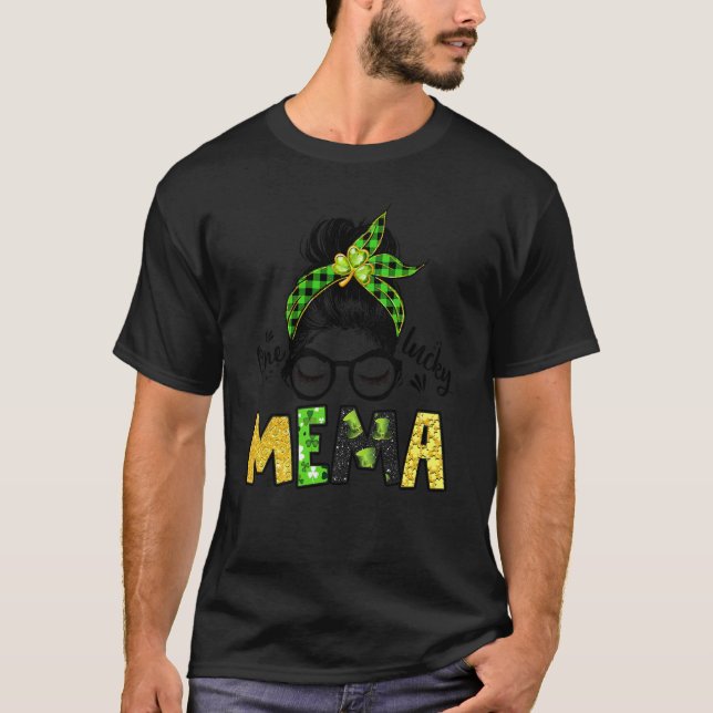 Camiseta Um Mema Sortudo Coque Desgrenhado Leopardo Dia de  (Frente)