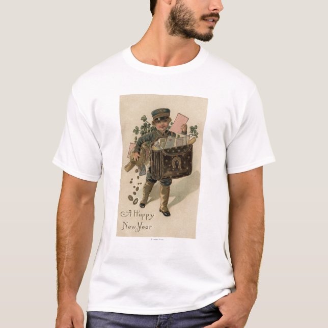 Camiseta Um menino novo feliz do correio de YearIrish (Frente)