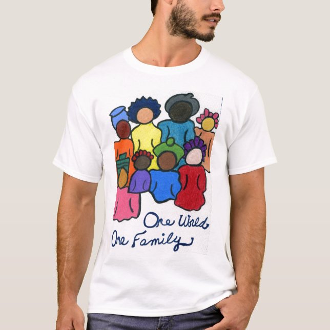 Camiseta Um mundo, uma família, multicultura inter-racial (Frente)