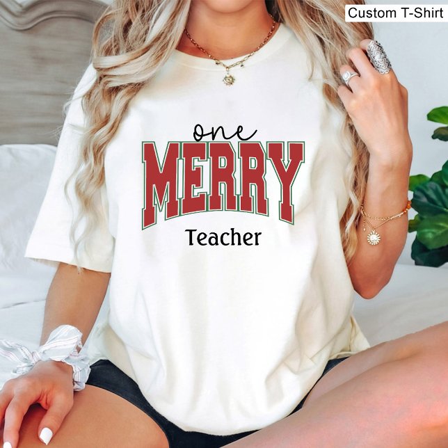 Camiseta Um Natal Alegre Nome do Professor Elegante Branco  (One Merry Teacher Christmas Name Elegant White T-Shirt)