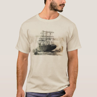 Camiseta um navio de madeira velho velho
