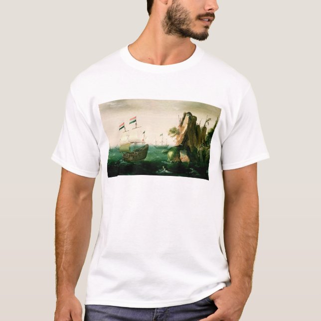 Camiseta Um navio mercante holandês fora de uma costa (Frente)