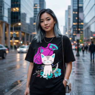 Camiseta Um novo design de amante de gato colorido da moda