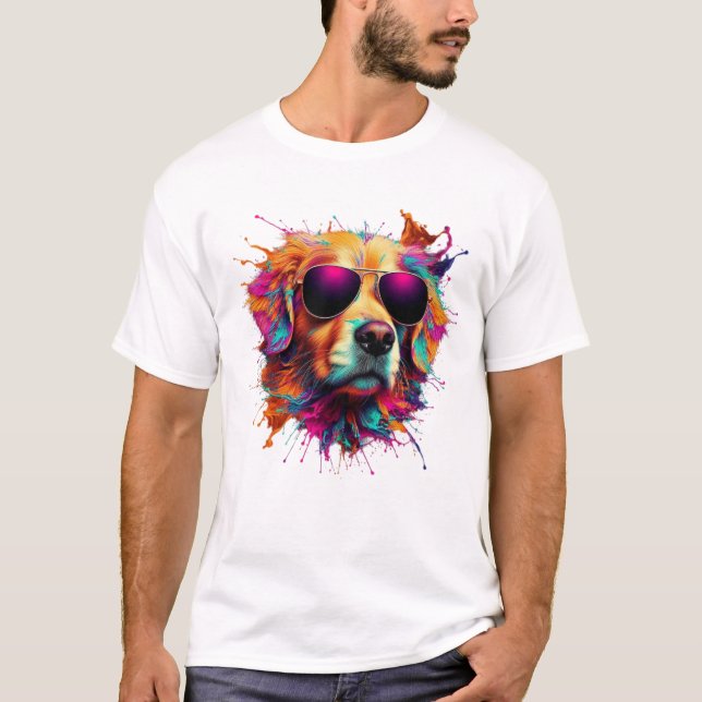 Camiseta Um ouro colorido com óculos de sol. (Frente)