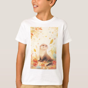 Camiseta Um Outono Caprichoso com Lontra e Abóboras