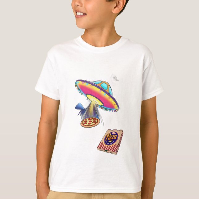 Camiseta Um OVNI entregando pizza. (Frente)