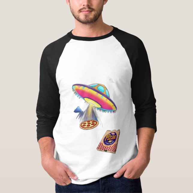 Camiseta Um OVNI entregando pizza. (Frente)