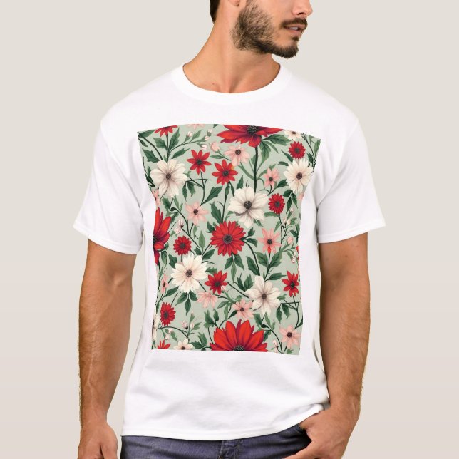Camiseta um padrão floral de cores brilhantes (Frente)