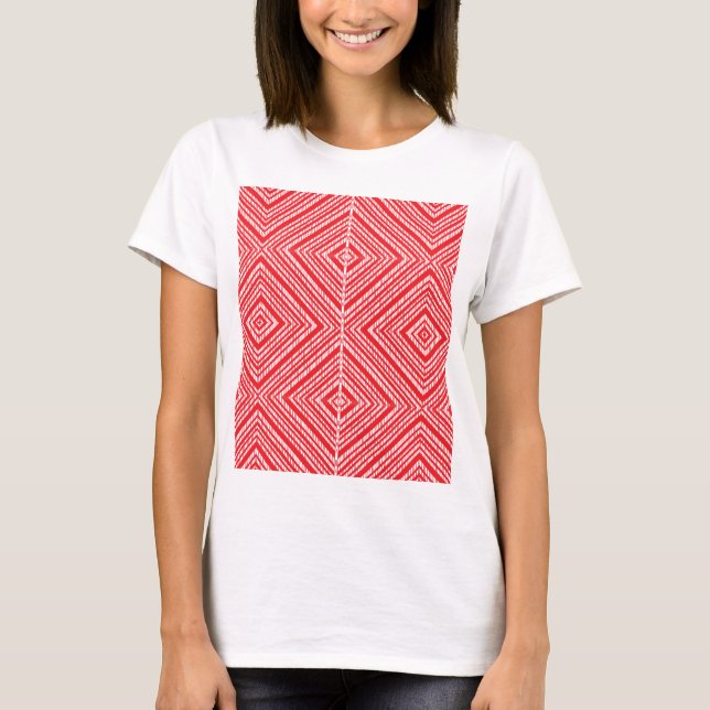 Camiseta Um padrão simétrico com vermelho, laranja e p (Frente)