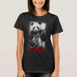 Camiseta Um Panda toca Rock com Guitarra Elétrica em Preto
