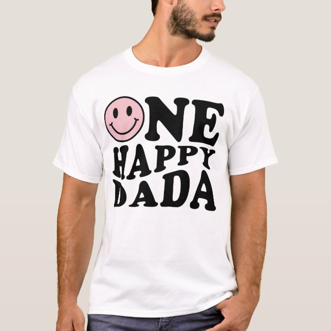 Camiseta Um papai feliz | Correspondência Rosa Um Aniversár (Frente)