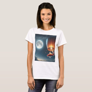 Camiseta um peixe saltando sobre um peixe vermelho com uma 