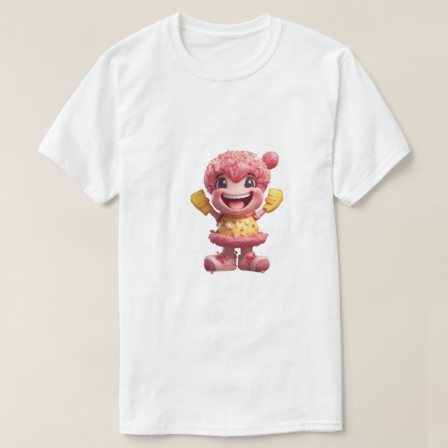Camiseta Um personagem cipcake com braços e pernas. (Frente do Design)