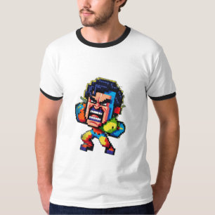 Camiseta Um personagem pixelizado com retro-game