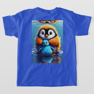 Camiseta Um Pinguim-Bebê Azul Abraçando um Pouco Bonito
