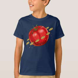 Camiseta Um planeta de tomate com pizzas ao seu redor