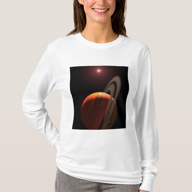 Camiseta Um planeta gigante a gás orbitando uma anã vermelh (Frente)