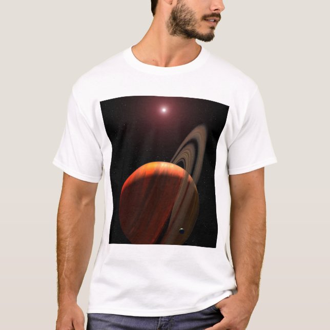 Camiseta Um planeta gigante a gás orbitando uma anã vermelh (Frente)