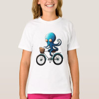 Um polvo azul bonito em uma bicicleta