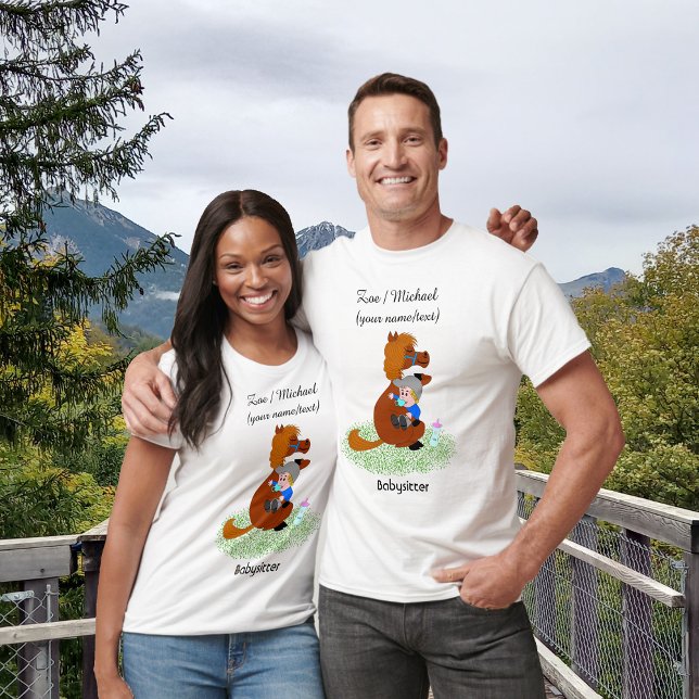 Camiseta Um pônei engraçado e fofo com bebê - Babysitter (Criador carregado)