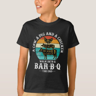 Camiseta Um Porco, Uma Galinha E Uma Vaca Entram Em Um Chur