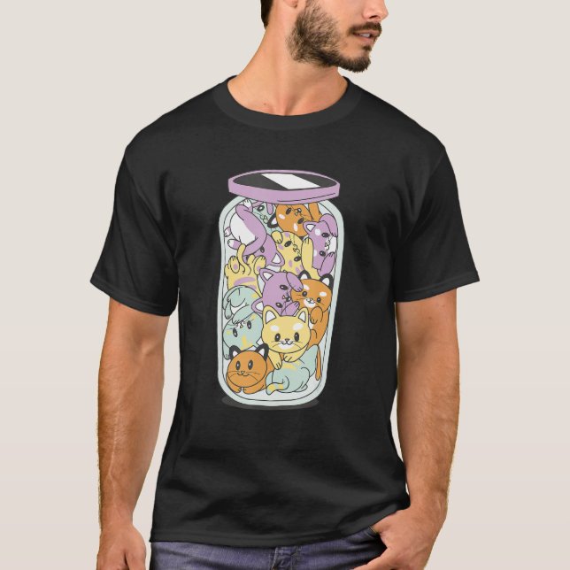 Camiseta Um pote de felicidade Jar cheio de gatos Cat desig (Frente)