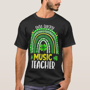 Camiseta Um Professor de Música Sortudo Rainbow Shamrock Ru
