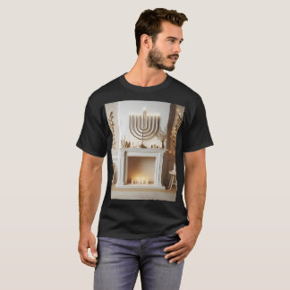 Camiseta um quarto com menorah e velas na parede