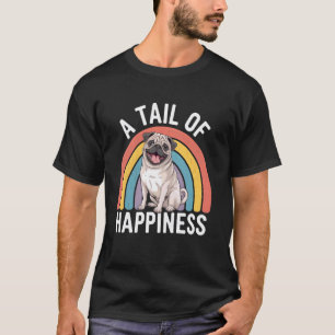Camiseta Um Rabo de Felicidade Pug Cachorro Retro Arco-íris