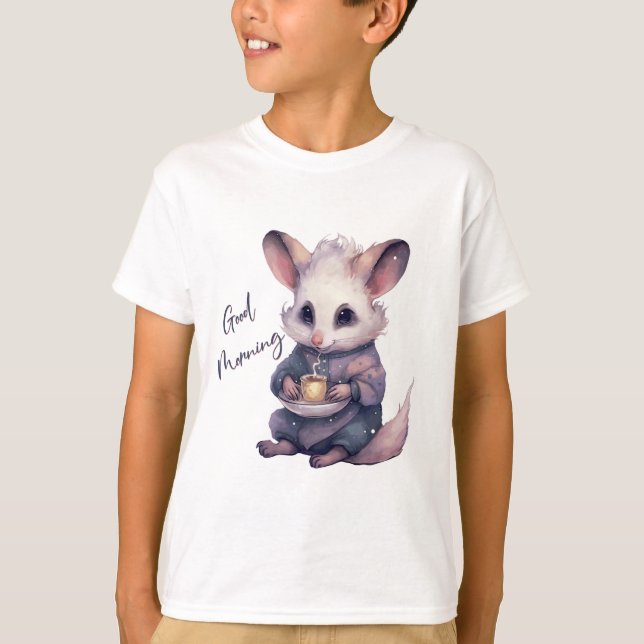 Camiseta Um rato bonito de pijama com café. Rato e café (Frente)