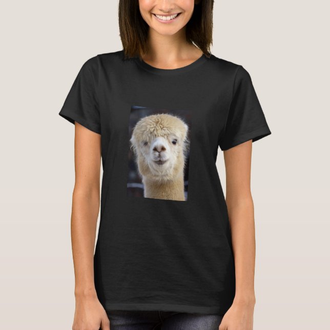 Camiseta Um rosto fofo e fofinho de uma alpaca         (Frente)