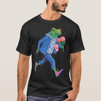 Camiseta Um Sapo de cartoon segurando um monte de flores