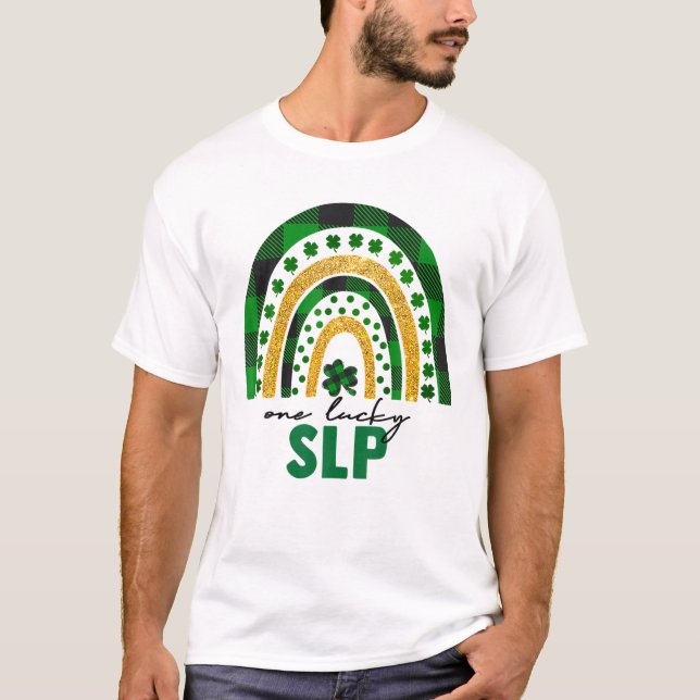 Camiseta Um Shamrock de Dia de São Patrício Arco-Íris do SL (Frente)