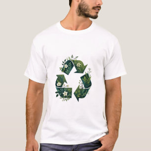 Camiseta Um Símbolo de Reciclagem Vibrante de Folhas, Flore