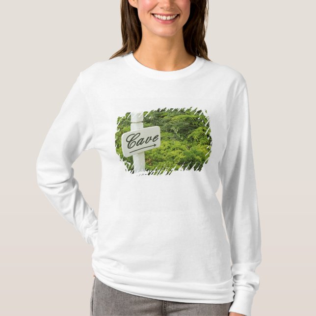 Camiseta Um sinal apontando para a adega (Cave) em (Frente)