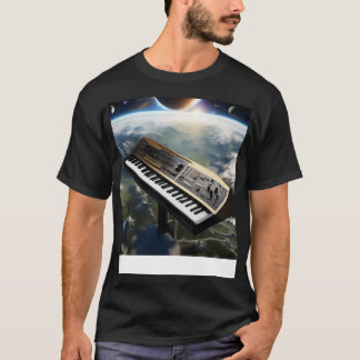 Camiseta Um Sintetizador Voando Acima Da Terra