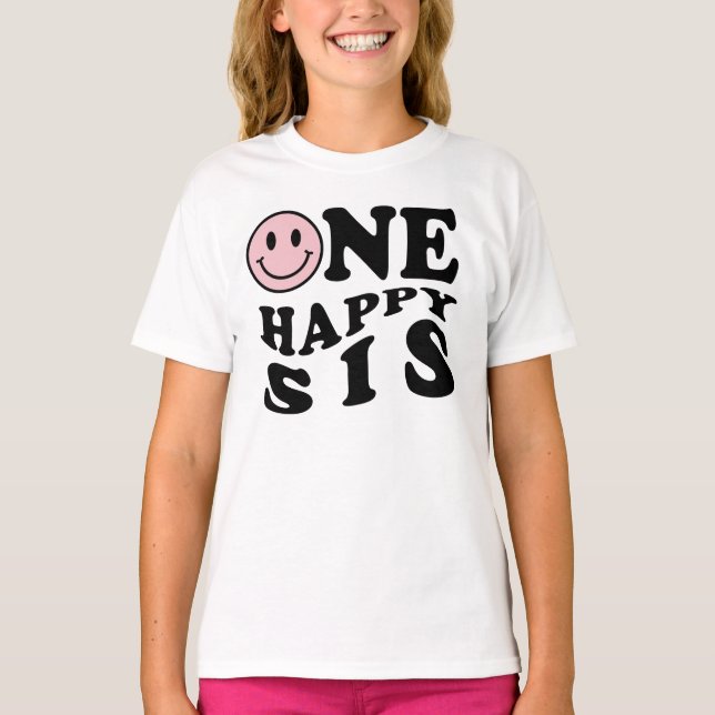 Camiseta Um Sis Feliz | Correspondência Rosa Um Aniversário (Frente)