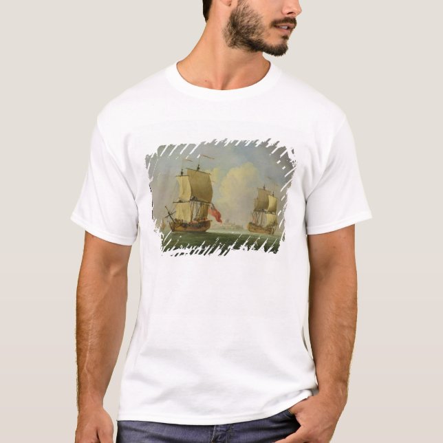 Camiseta Um Sloop inglês e uma fragata em uma brisa clara ( (Frente)